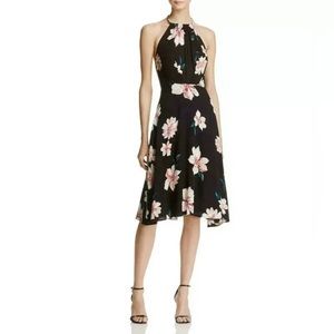 Sadie & Sage Black Floral Print Midi Dress, Halter, Size Large
